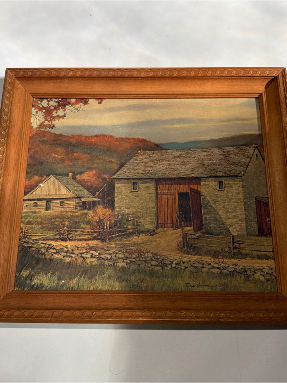 Rustic Barn Landscape Wall Art - Brown & Green Framed Print
